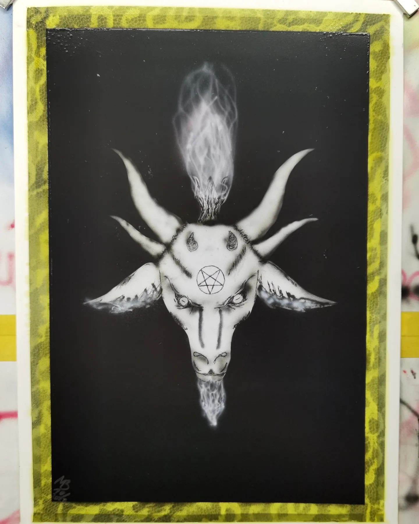 Baphomet. Airbrush und Tuscheliner auf Synthetikpapier. Noch nicht perfekt, aber man lernt stetig dazu.  #baphomet #666 #satanism #art #airbrush #airbrushpainting #painting #createx #vallejo #hardersteenbeck #airbush4you #herterich #occultism